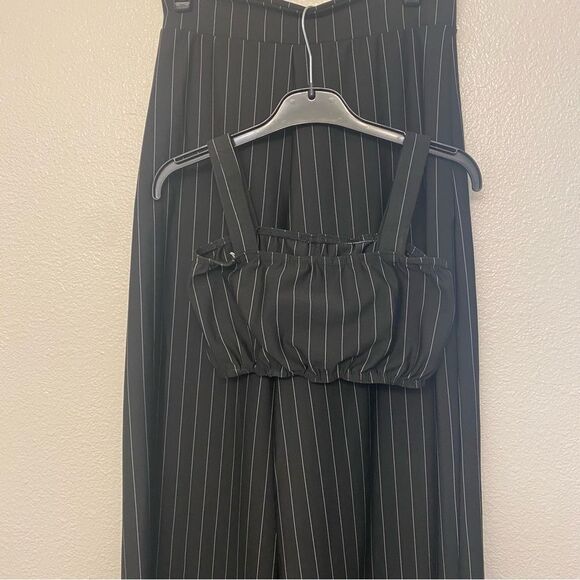 Kelle dance black pinstripe costume 2 piece wide leg pants Bandeau top 3530 MA - Picture 4 of 10